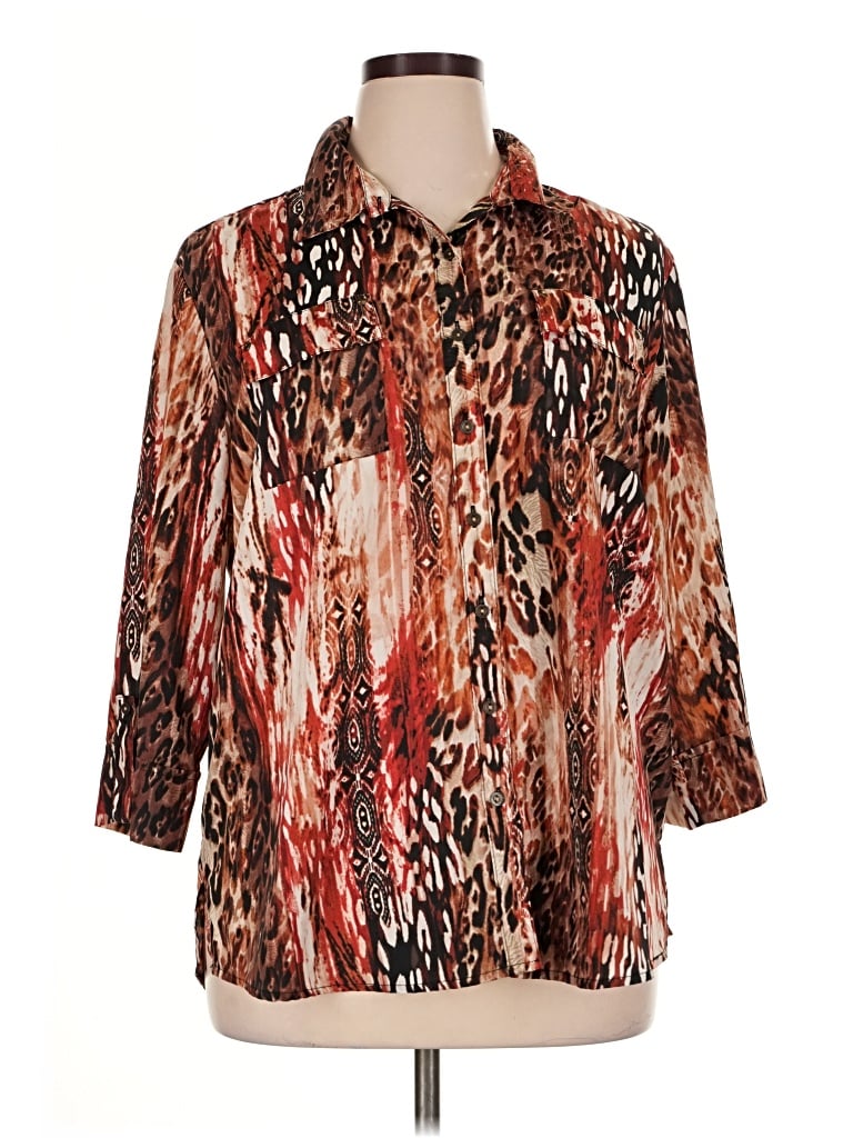 Pre-owned Southern Lady 3/4 Sleeve Blouse In Brown