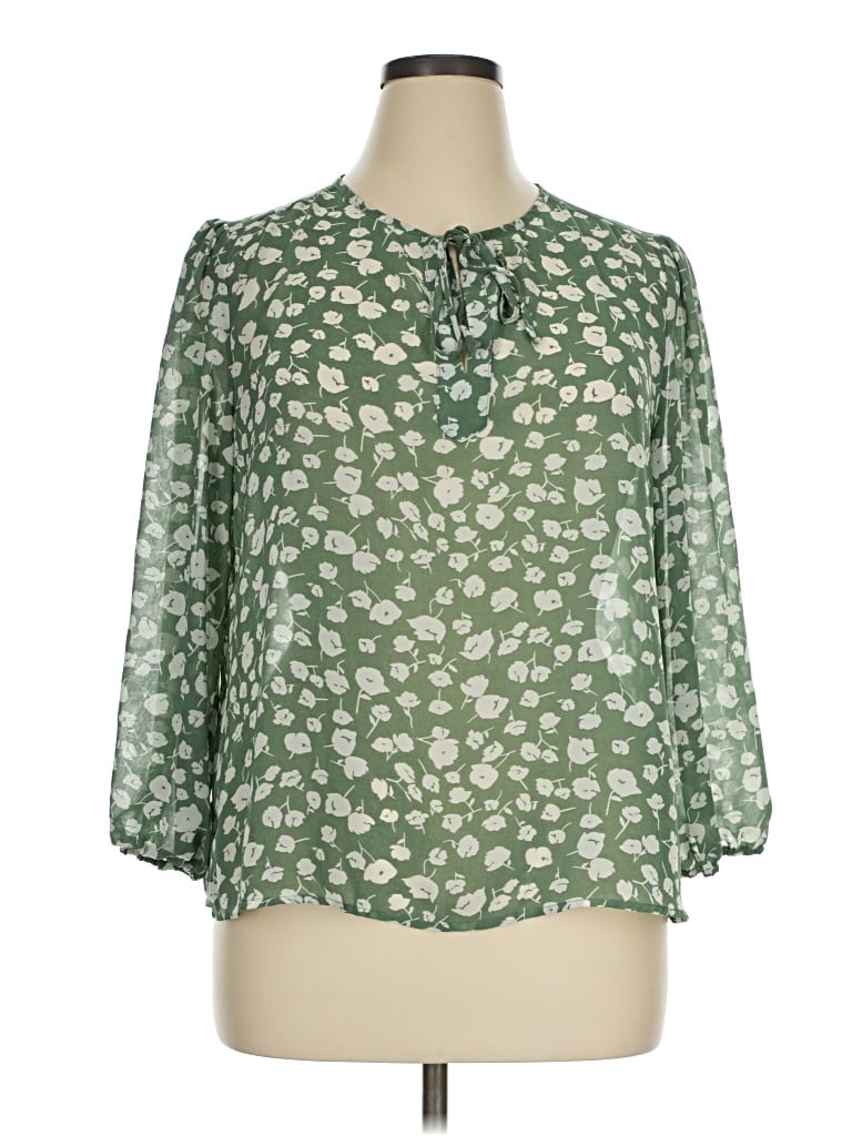 Pre-owned Fun2fun 3/4 Sleeve Blouse In Green