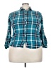 Basic Editions 100% Cotton Plaid Teal 3/4 Sleeve Button-Down Shirt Size XXL - photo 1