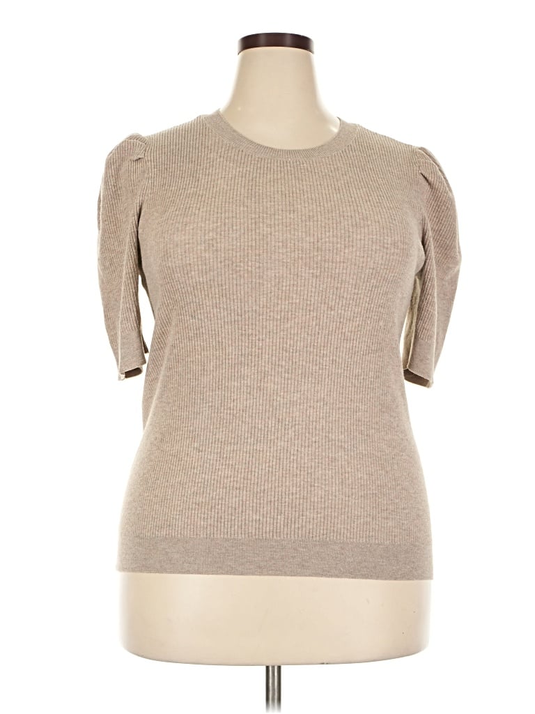 Pre-owned Nine West Short Sleeve Top Tan Crew Neck Tops