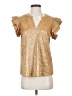 VOY Metallic Gold Short Sleeve Blouse Size S - photo 1