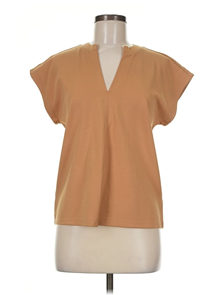 Pre-owned Worthington Short Sleeve Blouse In Tan