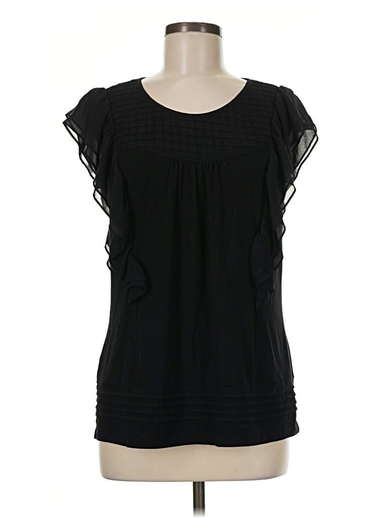 Pre-owned Daniel Rainn Short Sleeve Top Black Ruffles Neckline Tops