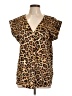 Ann Taylor LOFT 100% Polyester Animal Print Brown Short Sleeve Blouse Size L - photo 1