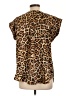 Ann Taylor LOFT 100% Polyester Animal Print Brown Short Sleeve Blouse Size L - photo 2