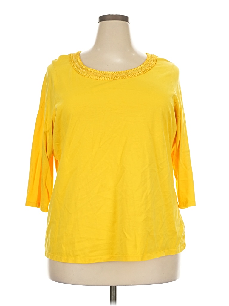 Pre-owned Coldwater Creek 3/4 Sleeve Top Yellow Boatneck Tops