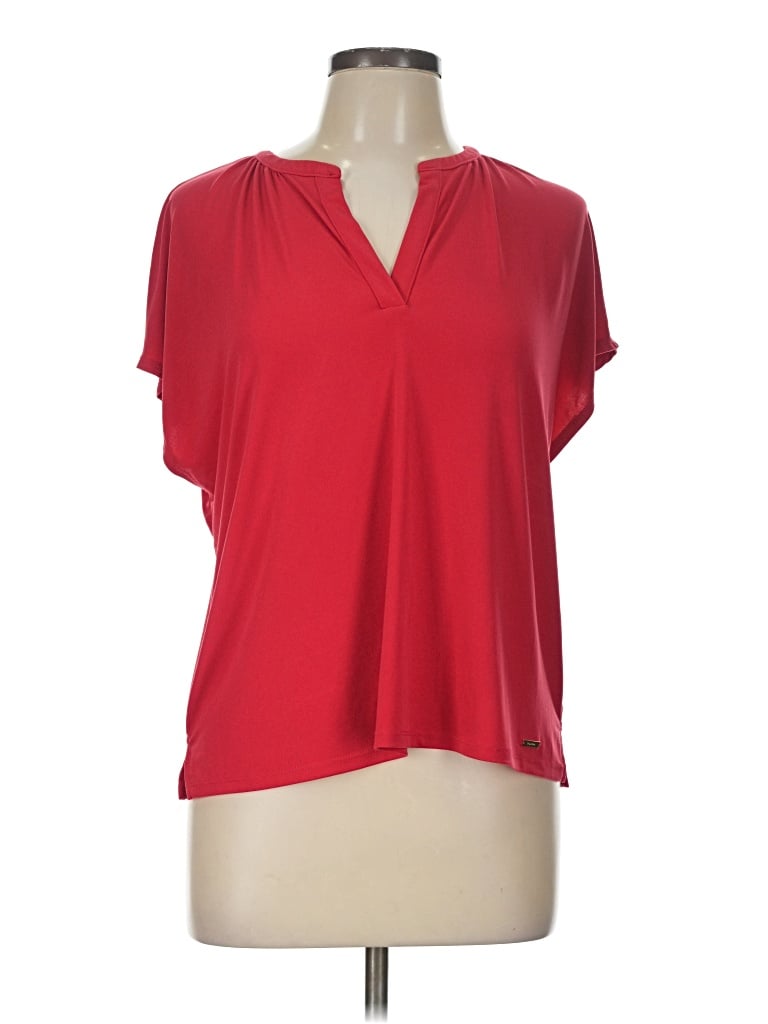 Pre-owned Tahari Short Sleeve Blouse In Red