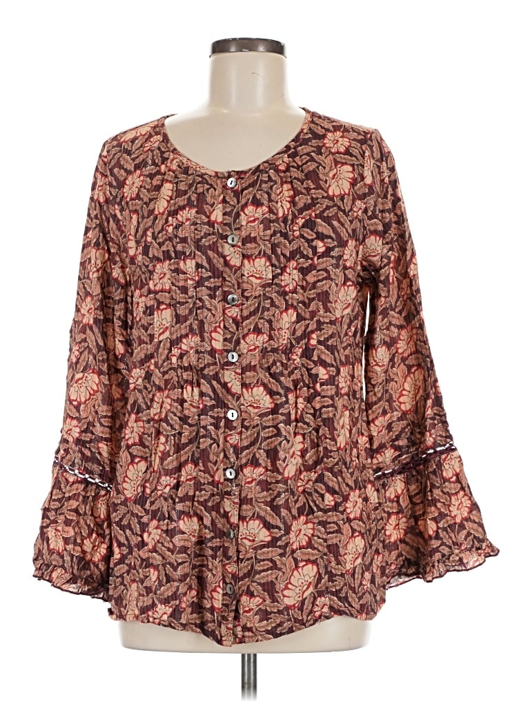 Pre-owned Soft Surroundings Long Sleeve Blouse In Brown