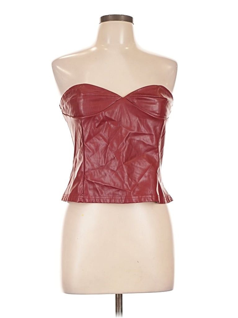 Pre-owned Shein Faux Leather Top Burgundy Strapless Neckline Tops