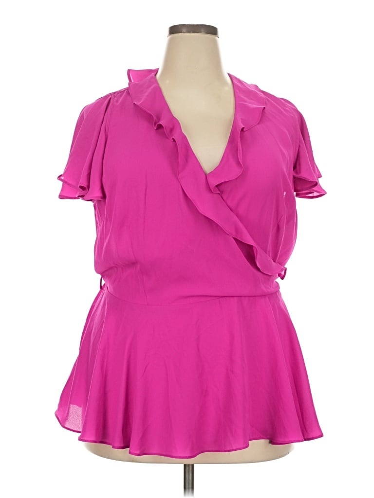 Pre-owned City Chic Short Sleeve Blouse In Pink