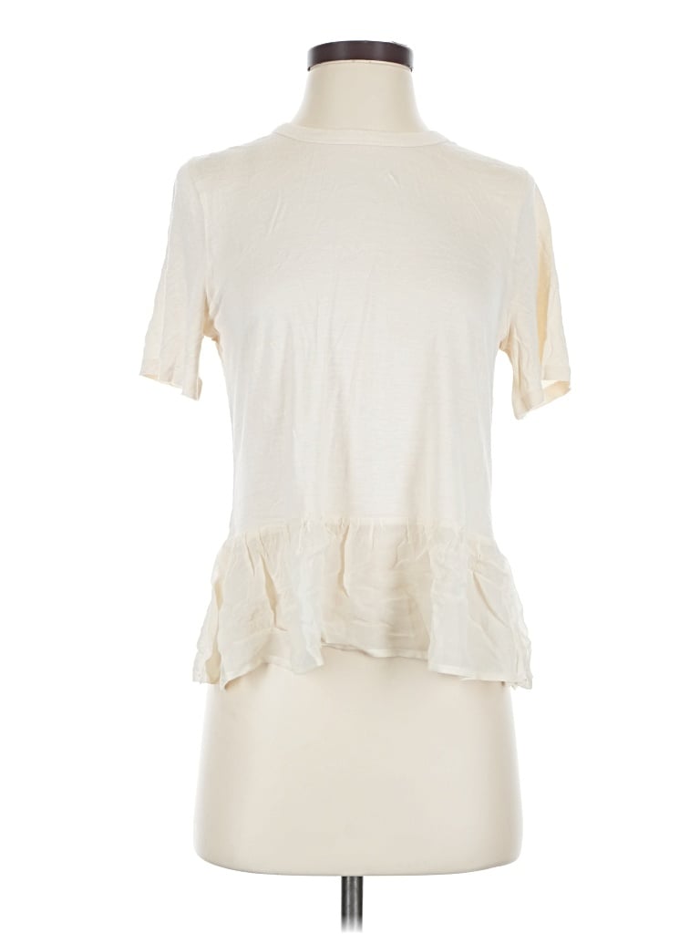 Pre-owned Chan Luu Short Sleeve Top Ivory Mock Neckline Tops