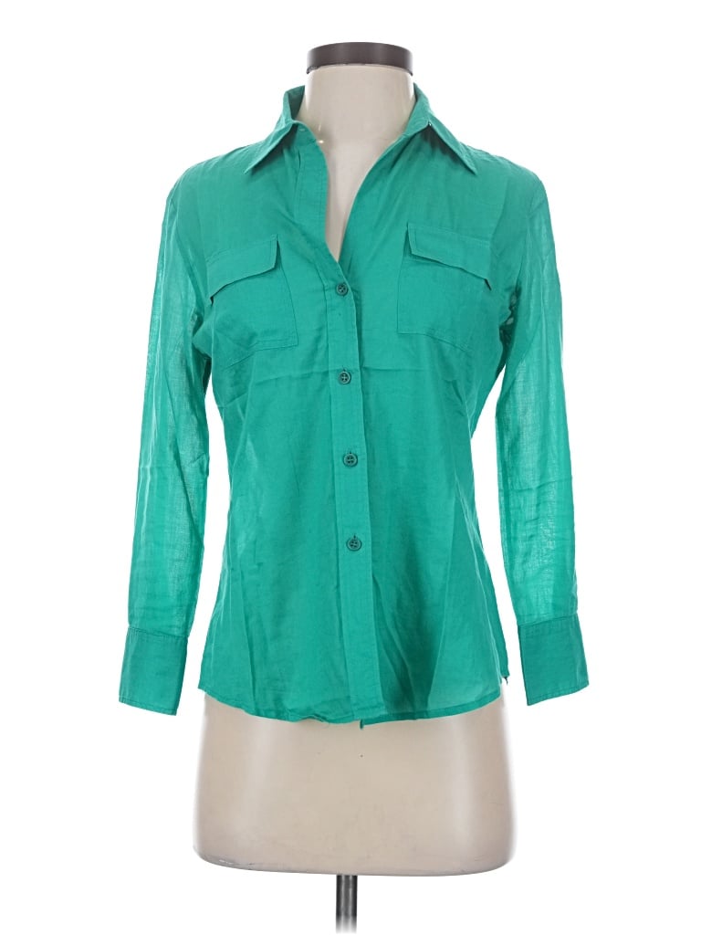 Pre-owned Theory 3/4 Sleeve Blouse In Teal