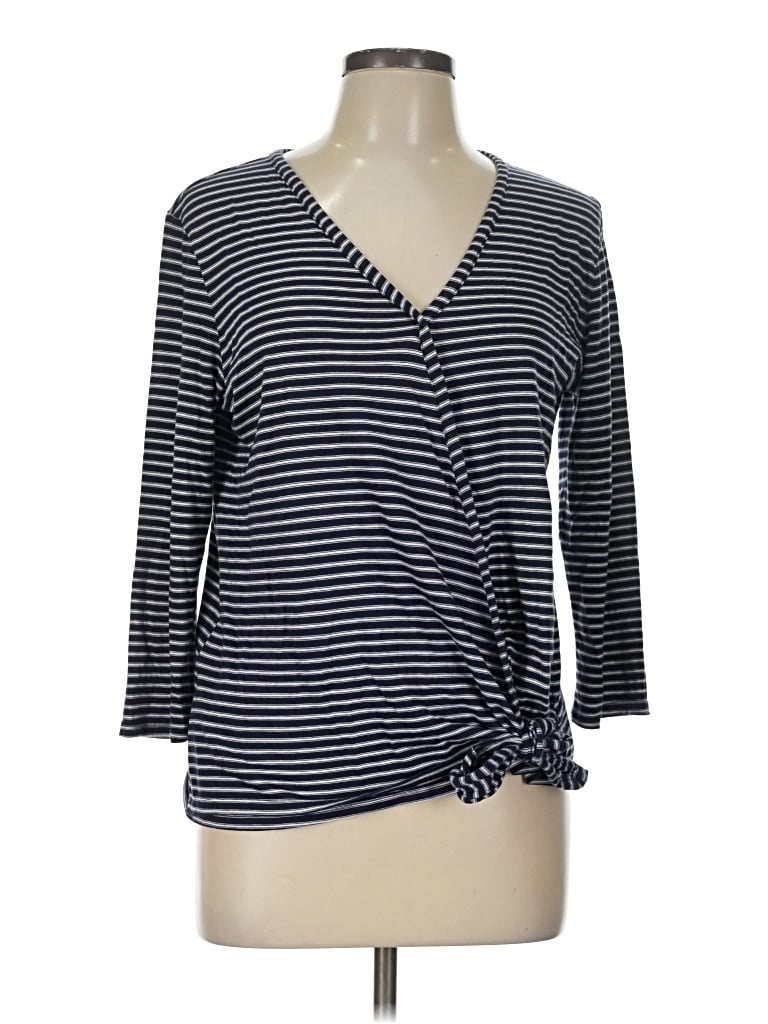 Pre-owned Eddie Bauer 3/4 Sleeve Top Black V-neck Tops