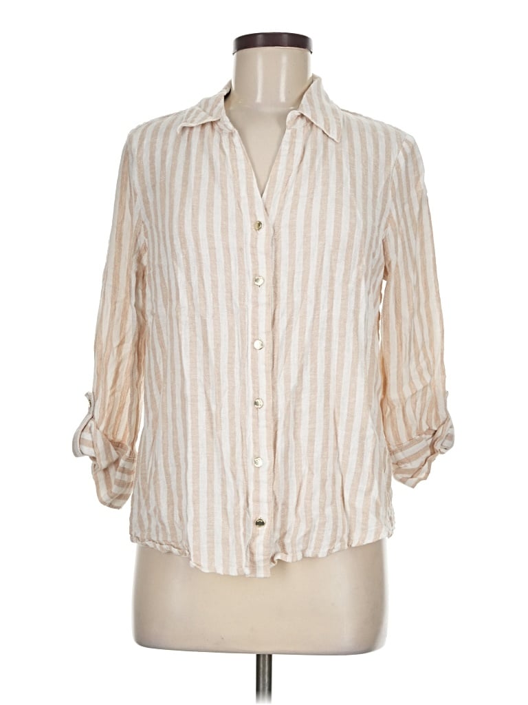 Pre-owned Anne Klein 3/4 Sleeve Button Down Shirt In Ivory