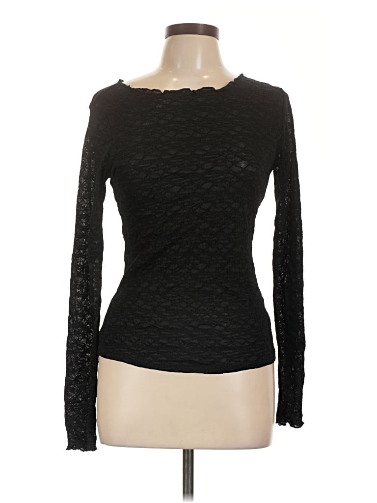 Pre-owned Mittoshop Long Sleeve Top Black Boatneck Tops