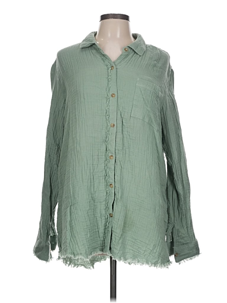 Pre-owned Natural Reflections Long Sleeve Button Down Shirt In Green