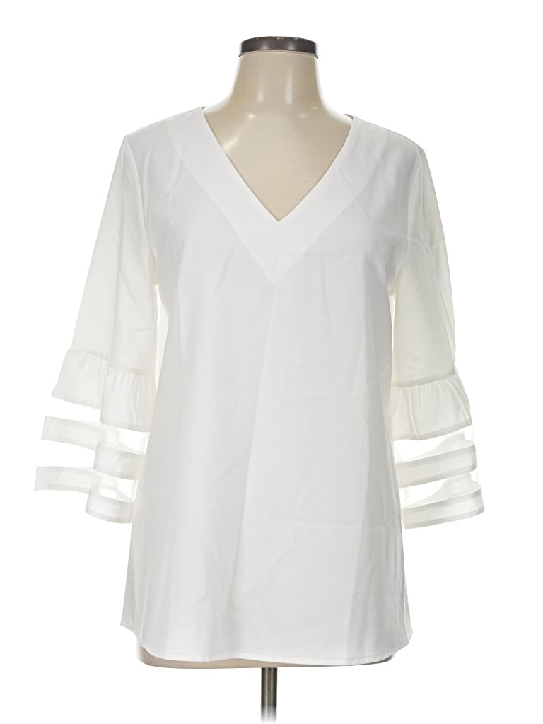 Pre-owned Unbranded 3/4 Sleeve Blouse In White