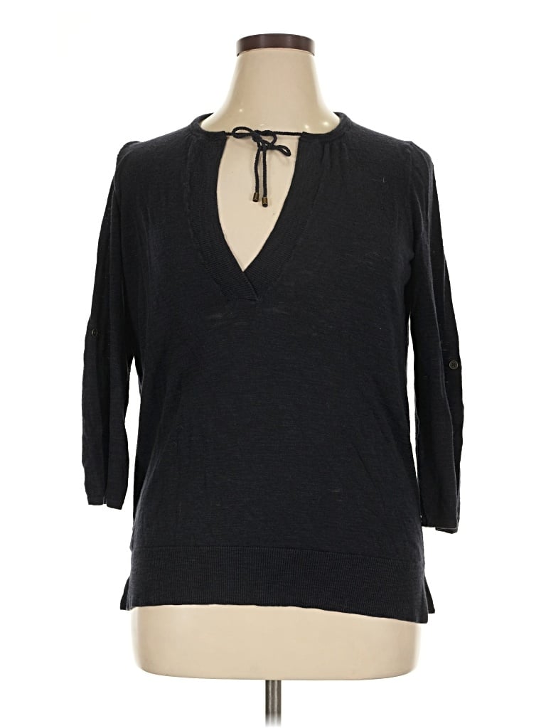 Pre-owned Ann Taylor Loft 3/4 Sleeve Top Black Keyhole Neckline Tops