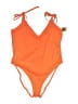 Pink Solid Orange One Piece Swimsuit Size L - photo 1