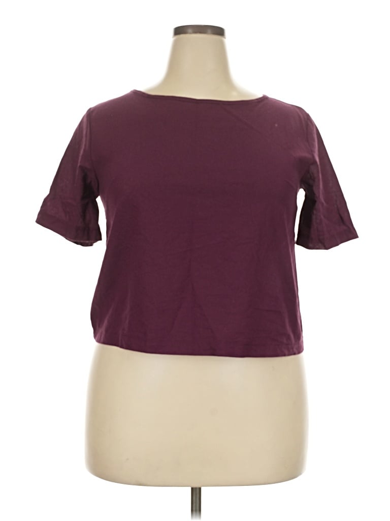 Pre-owned Unbranded Short Sleeve Top Burgundy Boatneck Tops