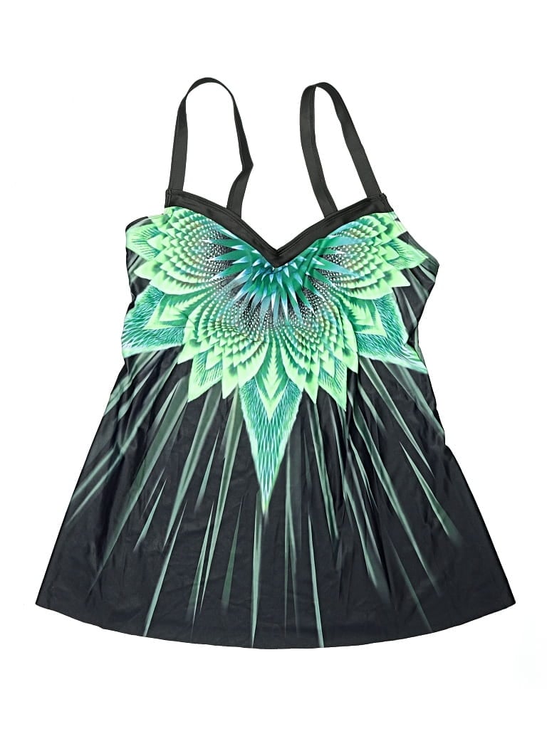 Pre-owned Unbranded Swimsuit Top Green Graphic Pattern Swimwear