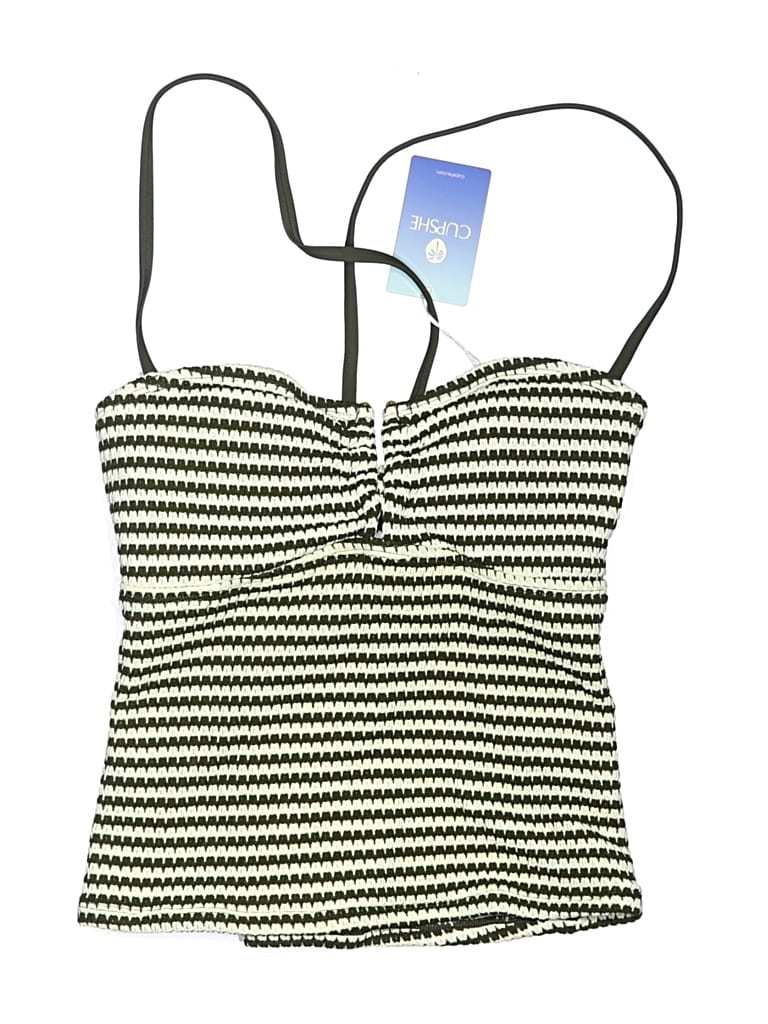 Pre-owned Cupshe Swimsuit Top Green Chevron/herringbone Pattern Swimwear