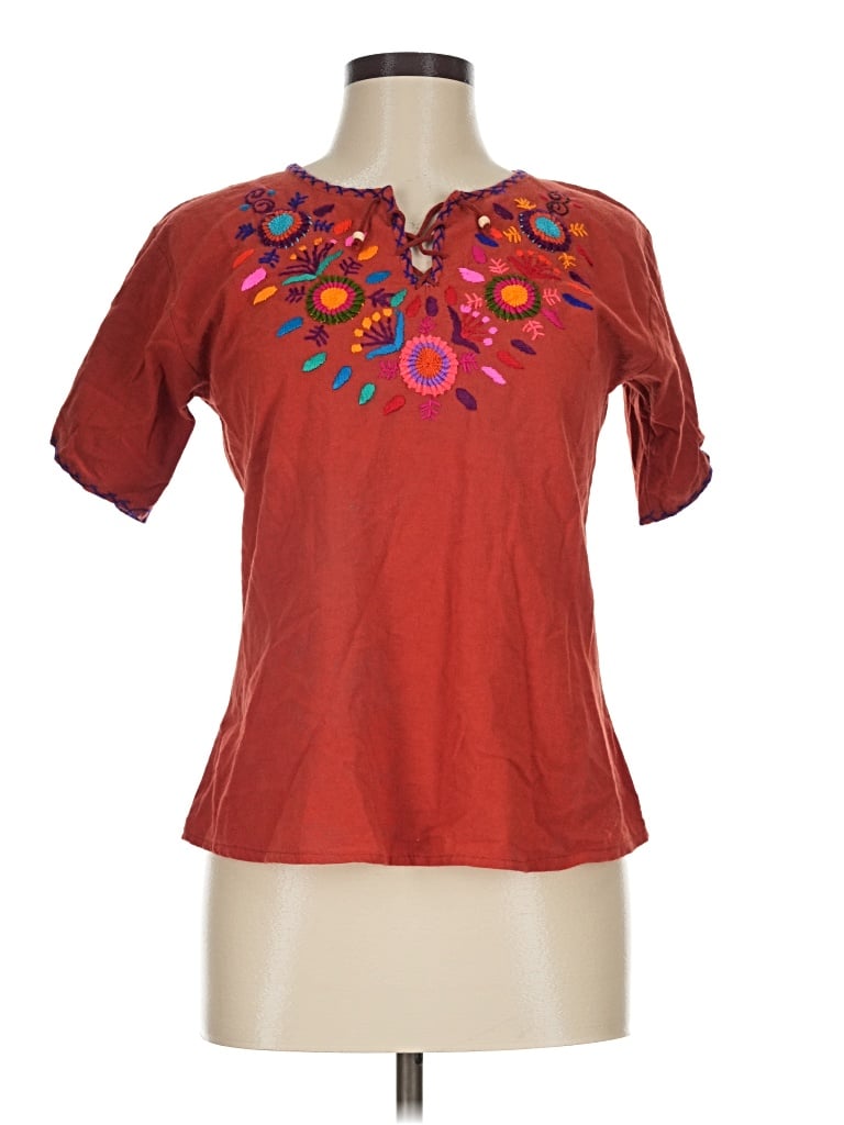 Pre-owned Unbranded Short Sleeve Blouse In Red