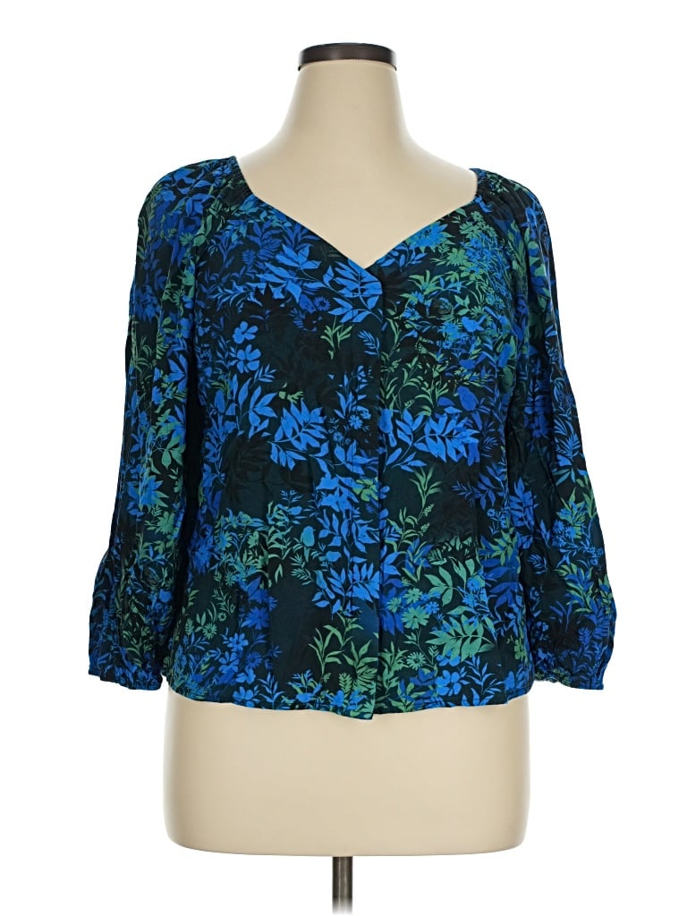 Pre-owned Liverpool Los Angeles 3/4 Sleeve Blouse In Blue