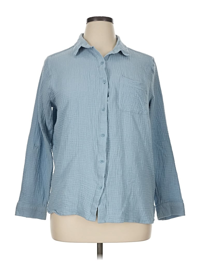 Pre-owned Anne Klein Long Sleeve Button Down Shirt In Blue
