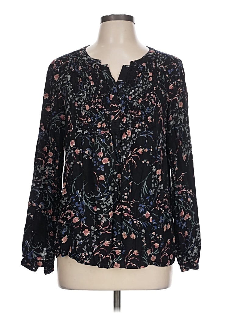 Pre-owned Lucky Brand Long Sleeve Blouse In Black