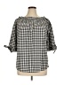 Per Se Checkered-gingham Black Short Sleeve Blouse Size XL - photo 1