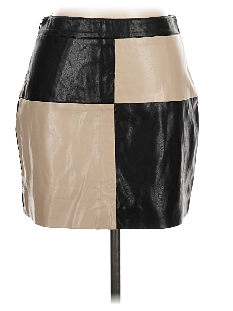 12th Tribe Faux Leather Skirt: Tan Color Block Pattern Bottoms - Size Large