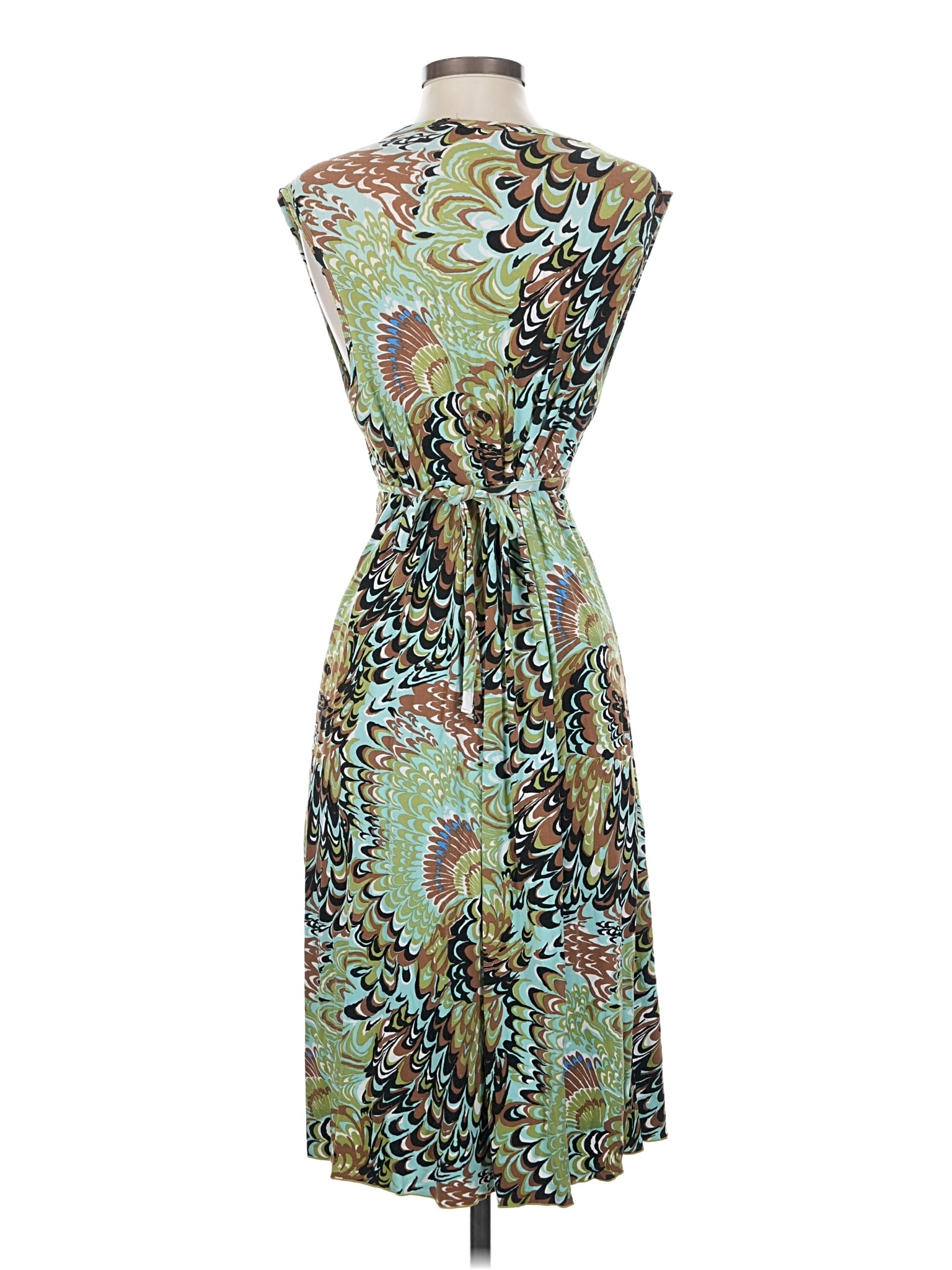 zen knits dresses Zen-Knits XS Orange White Abstract Knit Empire Waist Sleeveless Dress