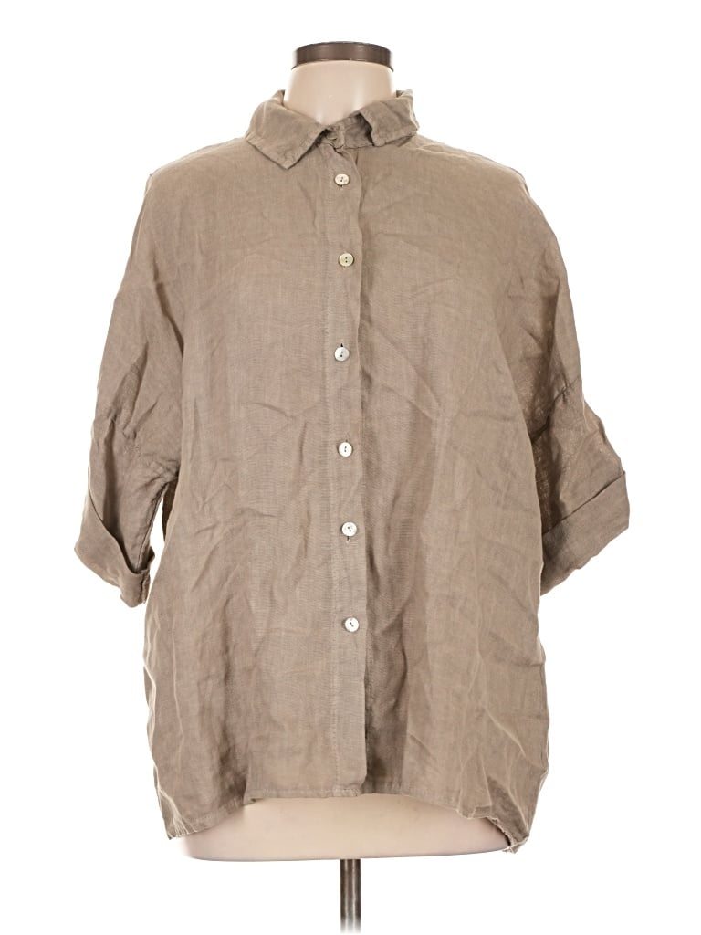 Pre-owned Unbranded 3/4 Sleeve Button Down Shirt In Tan