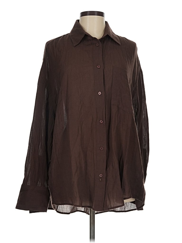 Pre-owned Zara Long Sleeve Blouse In Brown