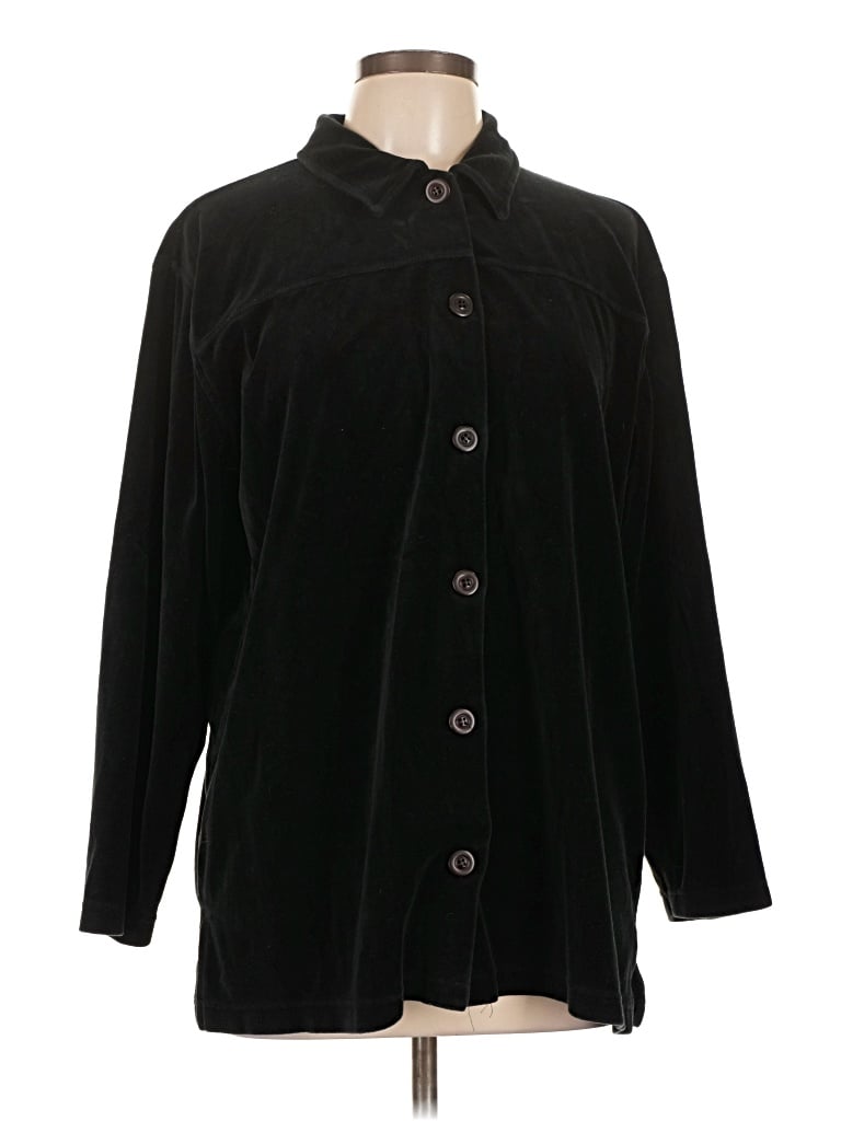 Pre-owned Lizsport 3/4 Sleeve Button Down Shirt In Black