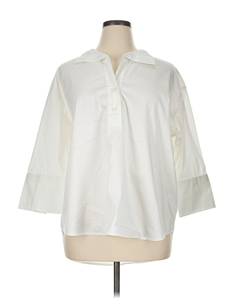 Pre-owned Lands' End 3/4 Sleeve Button Down Shirt In Ivory