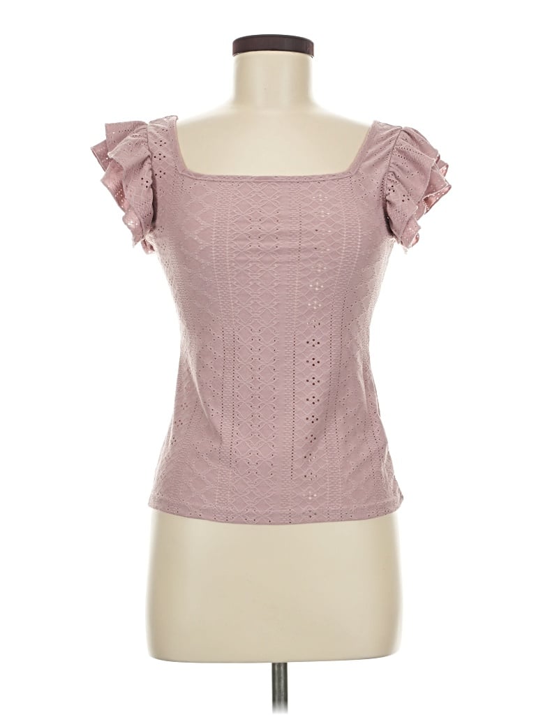 Pre-owned Unbranded Short Sleeve Top Pink Square Neckline Tops