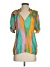 Caballero Color Block Green Short Sleeve Blouse Size XS - photo 1