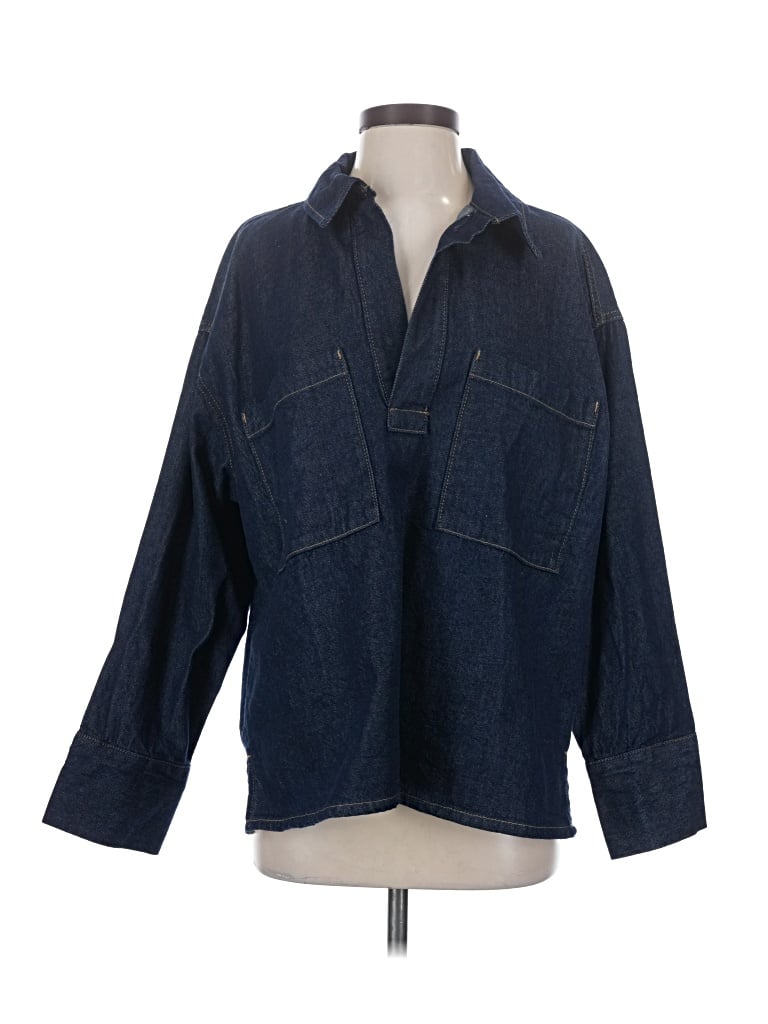 Divided By H&m 3/4 Sleeve Button Down Shirt In Blue