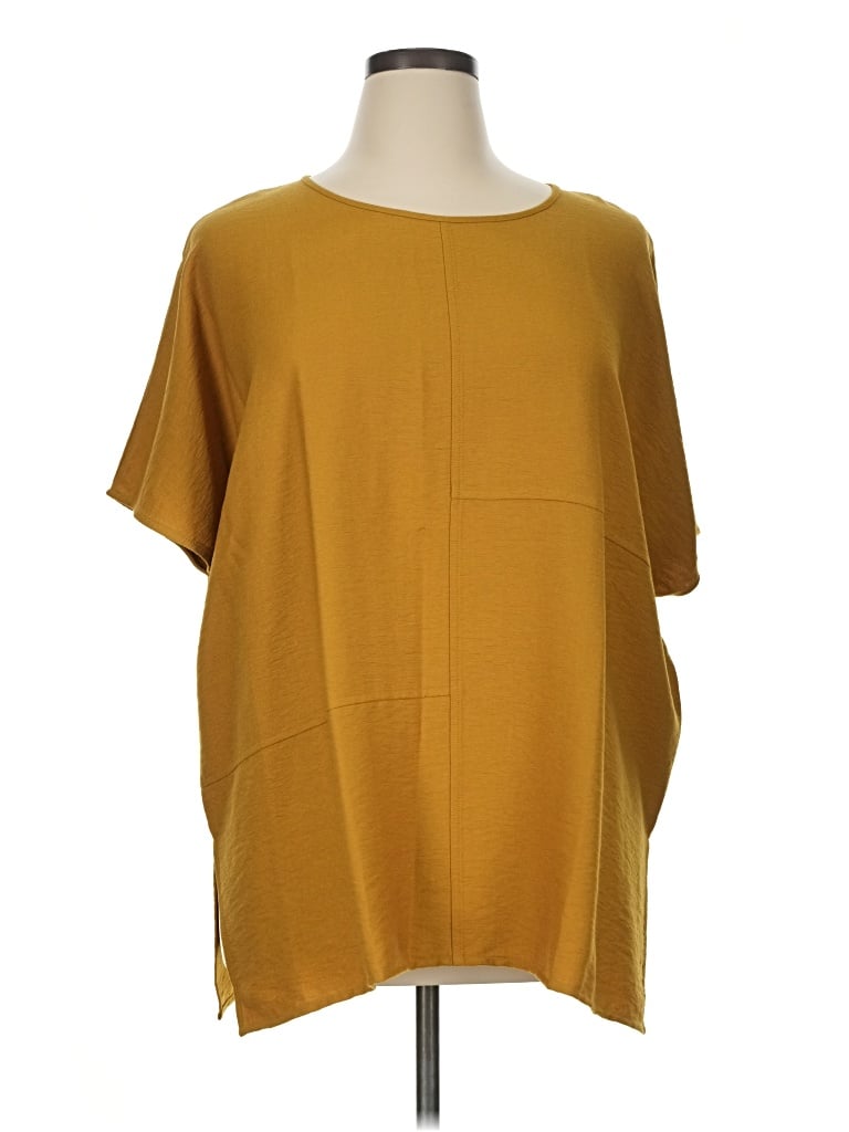 Pre-owned Unbranded Short Sleeve Top Yellow Crew Neck Tops