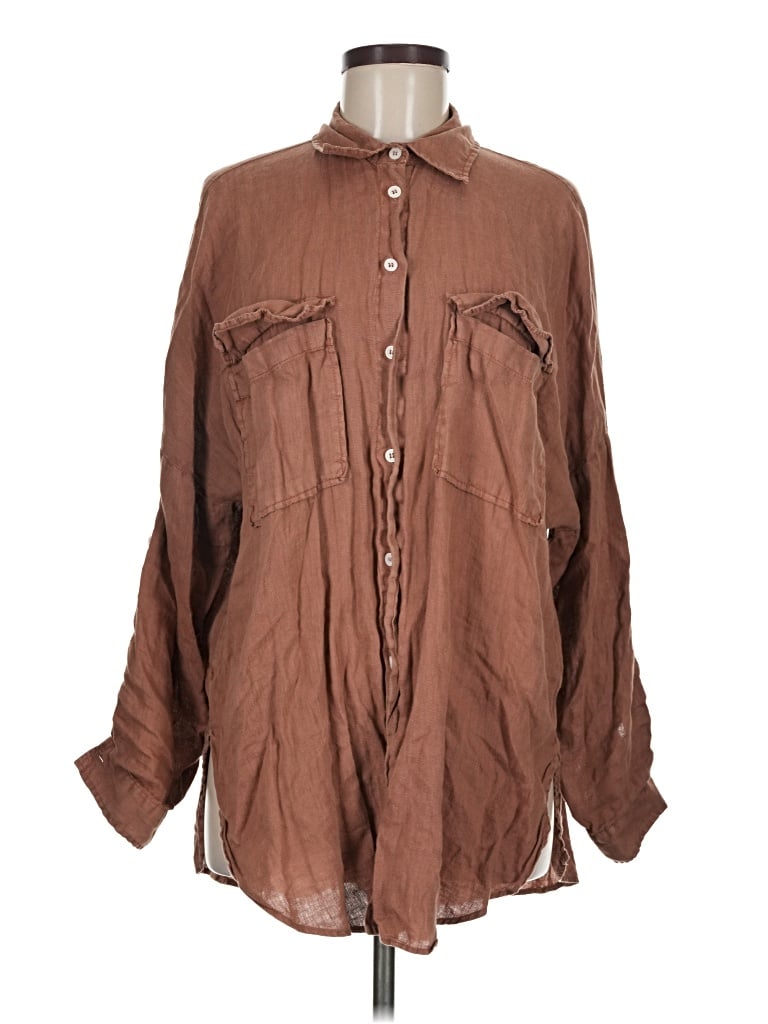 Pre-owned Zara Long Sleeve Button Down Shirt In Brown