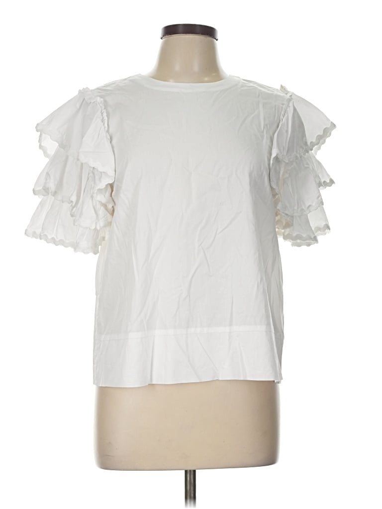 Pre-owned Harshman Short Sleeve Top White Ruffles Neckline Tops