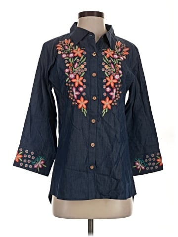 Parsley & Sage 3/4 Sleeve Button-Down Shirt (view 1)