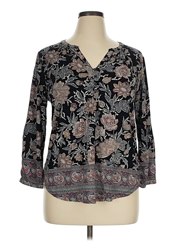 Pre-owned Lucky Brand 3/4 Sleeve Blouse In Black