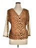 DKNY Animal Print Brown 3/4 Sleeve Blouse Size XL - photo 1