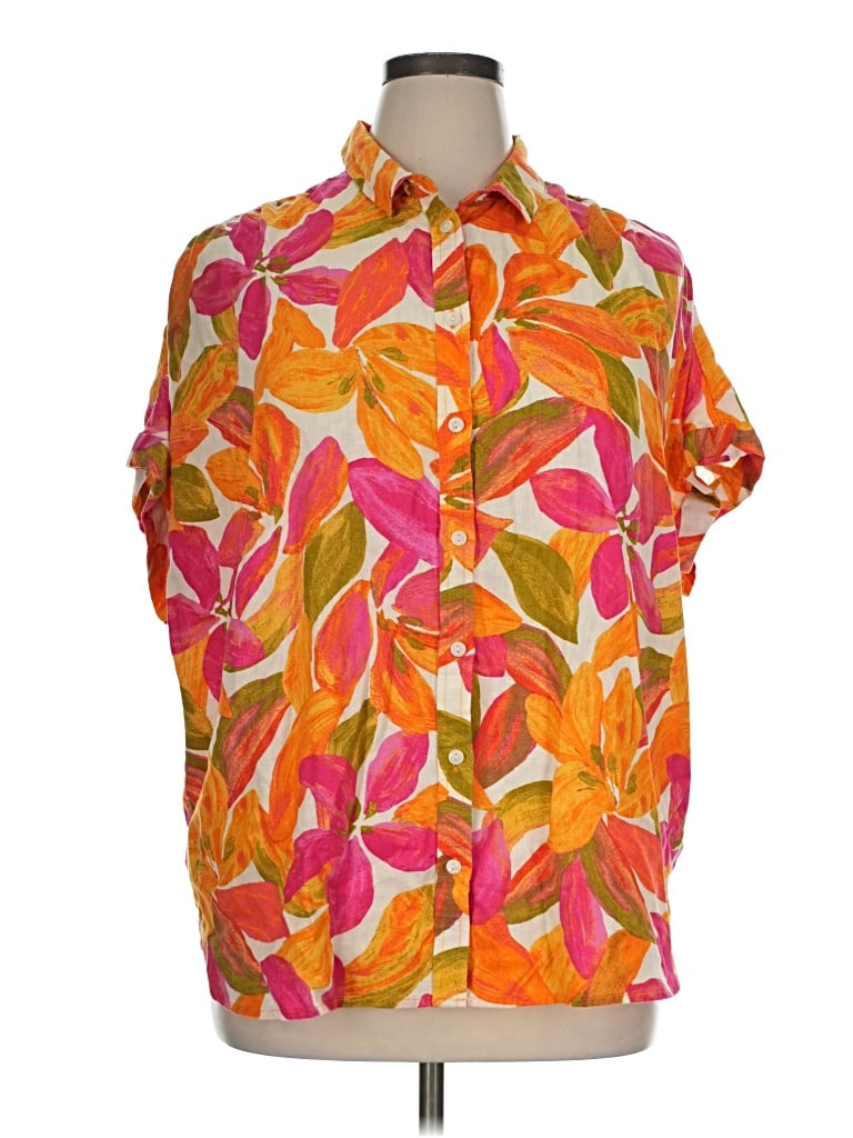 Pre-owned Time And Tru Short Sleeve Blouse In Orange
