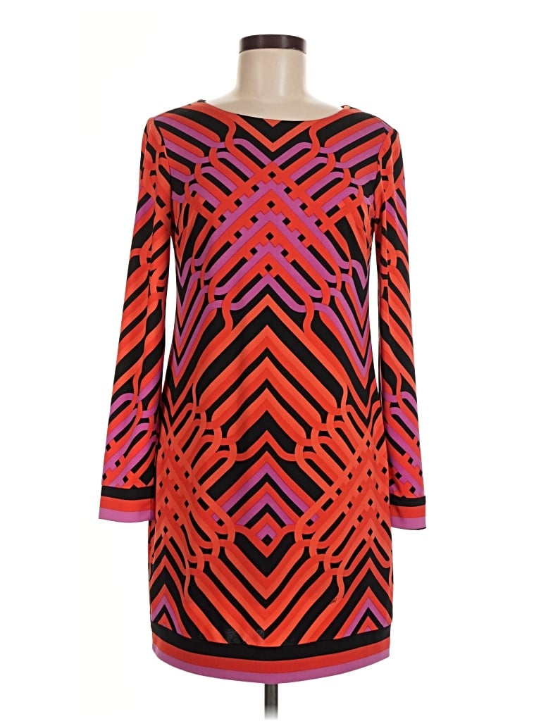 Trina Turk Cocktail Dress - Shift: Orange Graphic Pattern Dresses - Used - Size 6