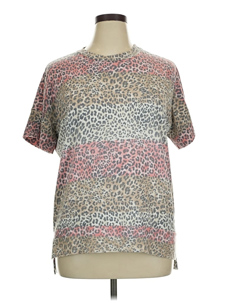 Pre-owned Oddi Short Sleeve Top Gray Animal Print Pattern Crew Neck Tops