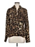 Carlisle 100% Silk Animal Print Brown Long Sleeve Silk Top Size 6 - photo 1